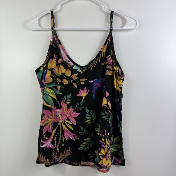 New Tropical Cynthia Rowley Black Floral Bird Print Tank Top Small Dark Floral - Picture 4 of 10